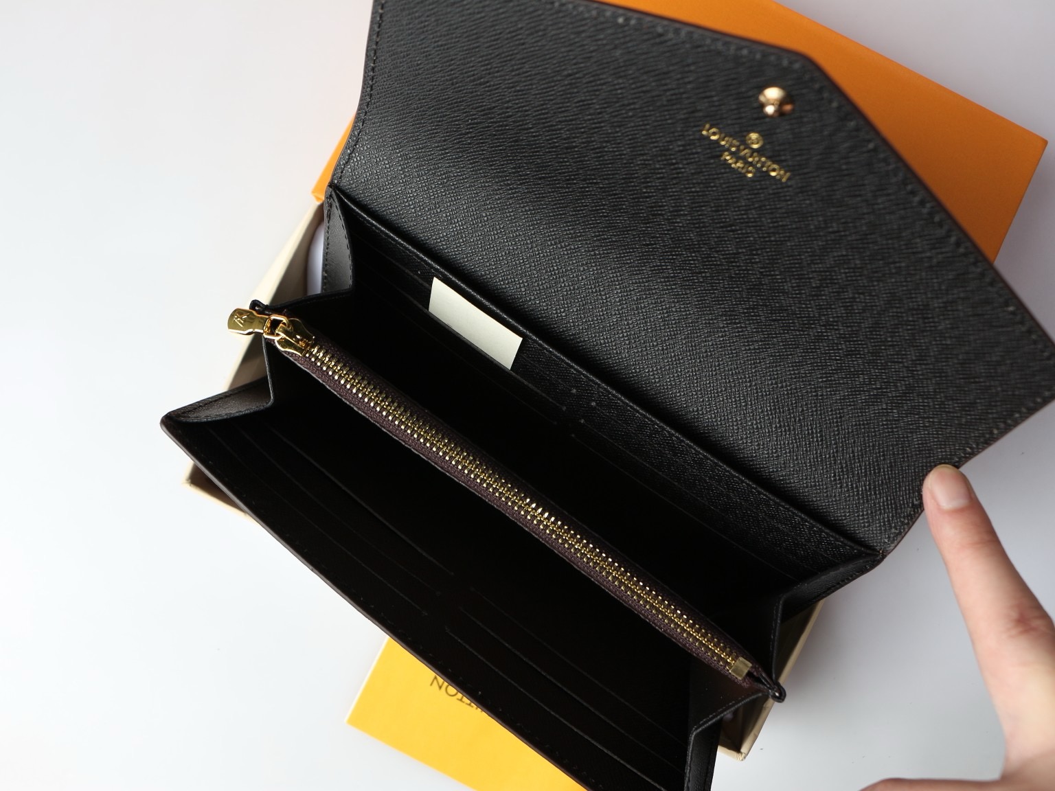 LV wallet square envelope style imprinted snap button