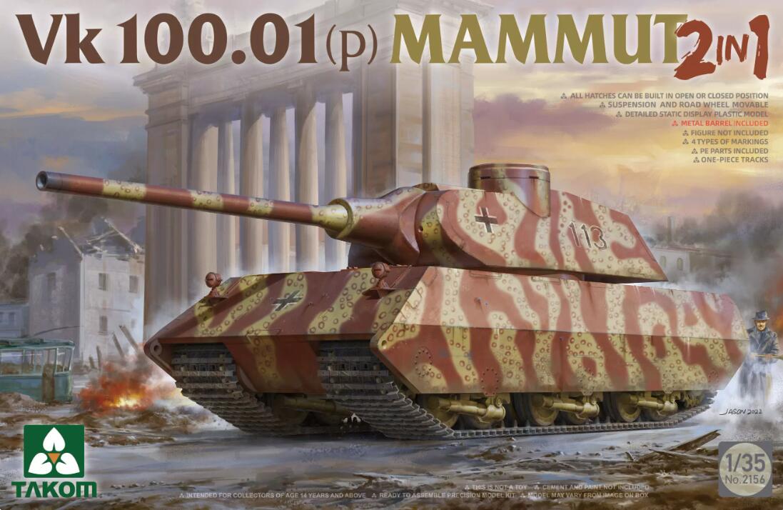 Takom 2156 1/35 VK 100.01 (p) Mammut 2 in 1 w/ Metal Gun Barrel Brand New