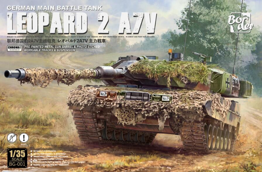 Border BG-001 1/35 Scale German Leopard 2A7V MBT Pre-Painted Limited Edition Tank Model Kit w/ Movable Tracks & Suspension