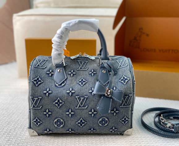 LV Speedy washed denim pillow bag