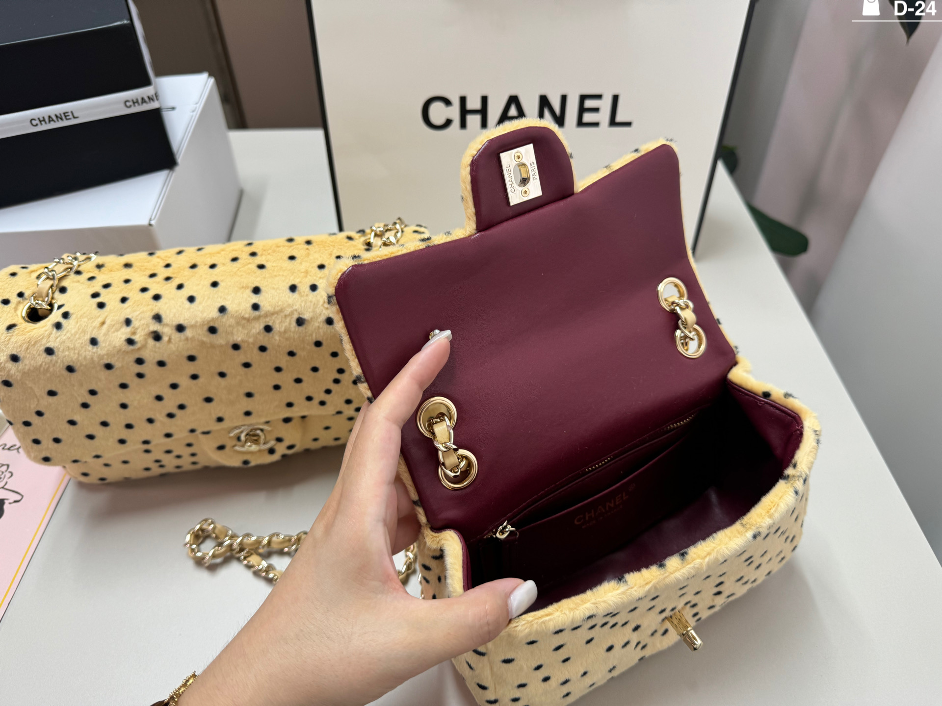 Chanel Plush polka dot leopard print