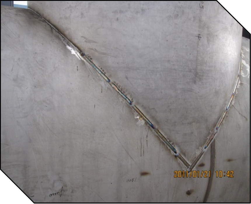 Appearance of weld seam between pipe and pipe
