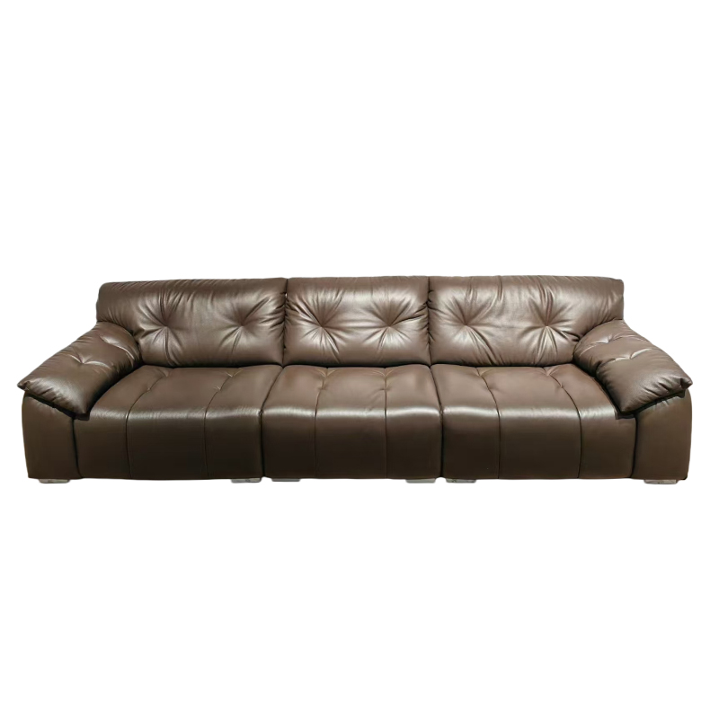 Italian Minimalist Cloud Genuine Leather Sofa | Lazy 3-Seater Straight Sofa