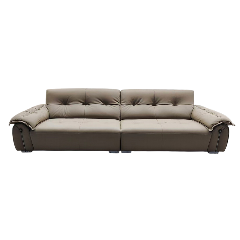 Italian Minimalist Elephant Ear Genuine Leather Straight Sofa | Luxury Deep-Seating Cowhide Sofa for Living Room
