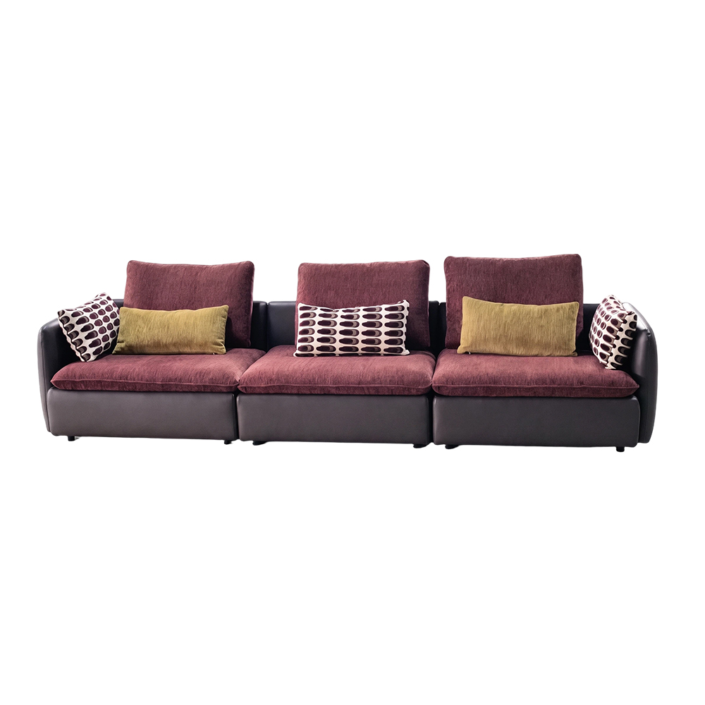 Three-Seater Modular Fabric & Faux Leather Spliced Sofa