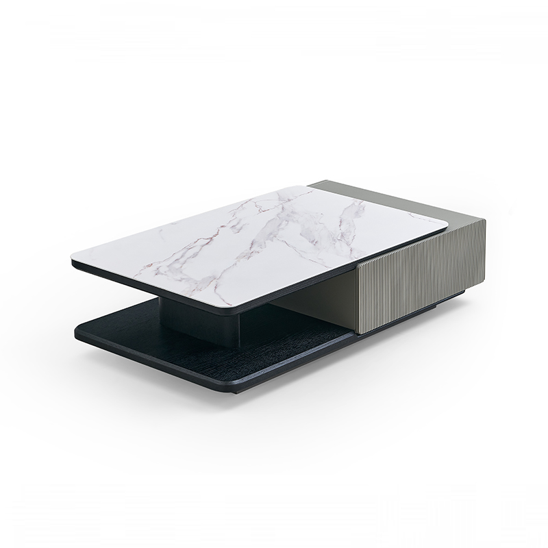 Light Luxury Vertical Grain Sintered Stone Storage Coffee Table