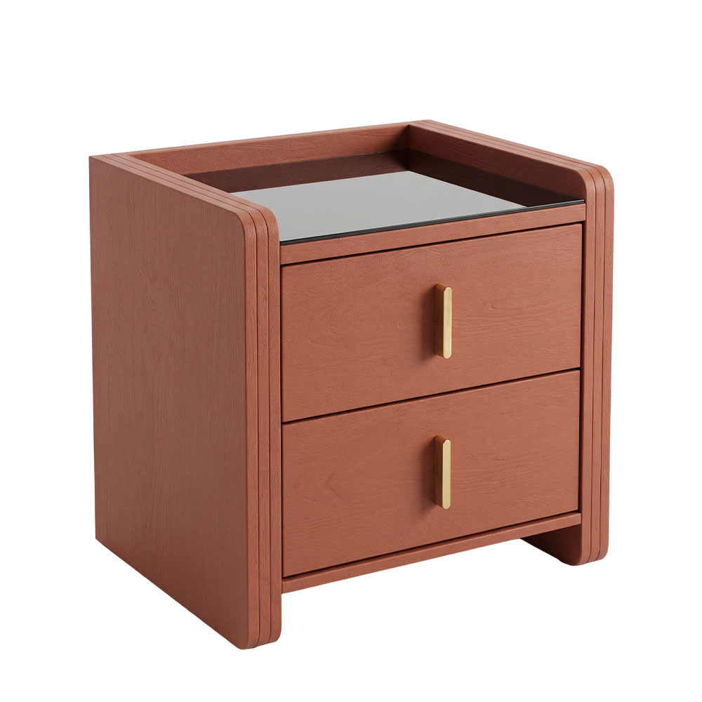 Retro brown framed layered double-drawer nightstand