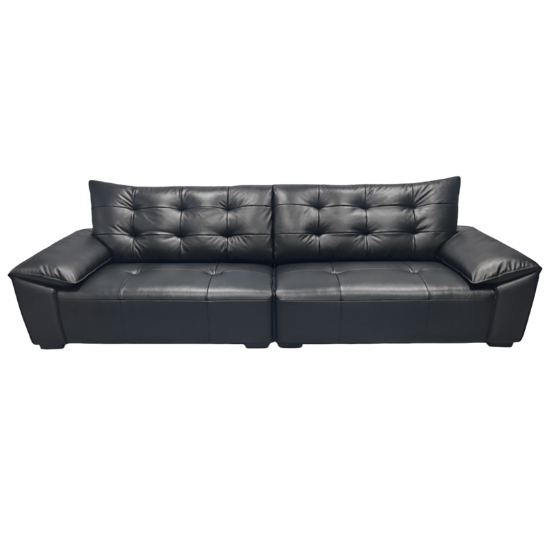 Italian Premium Black Retro Genuine Leather Block Straight Sofa