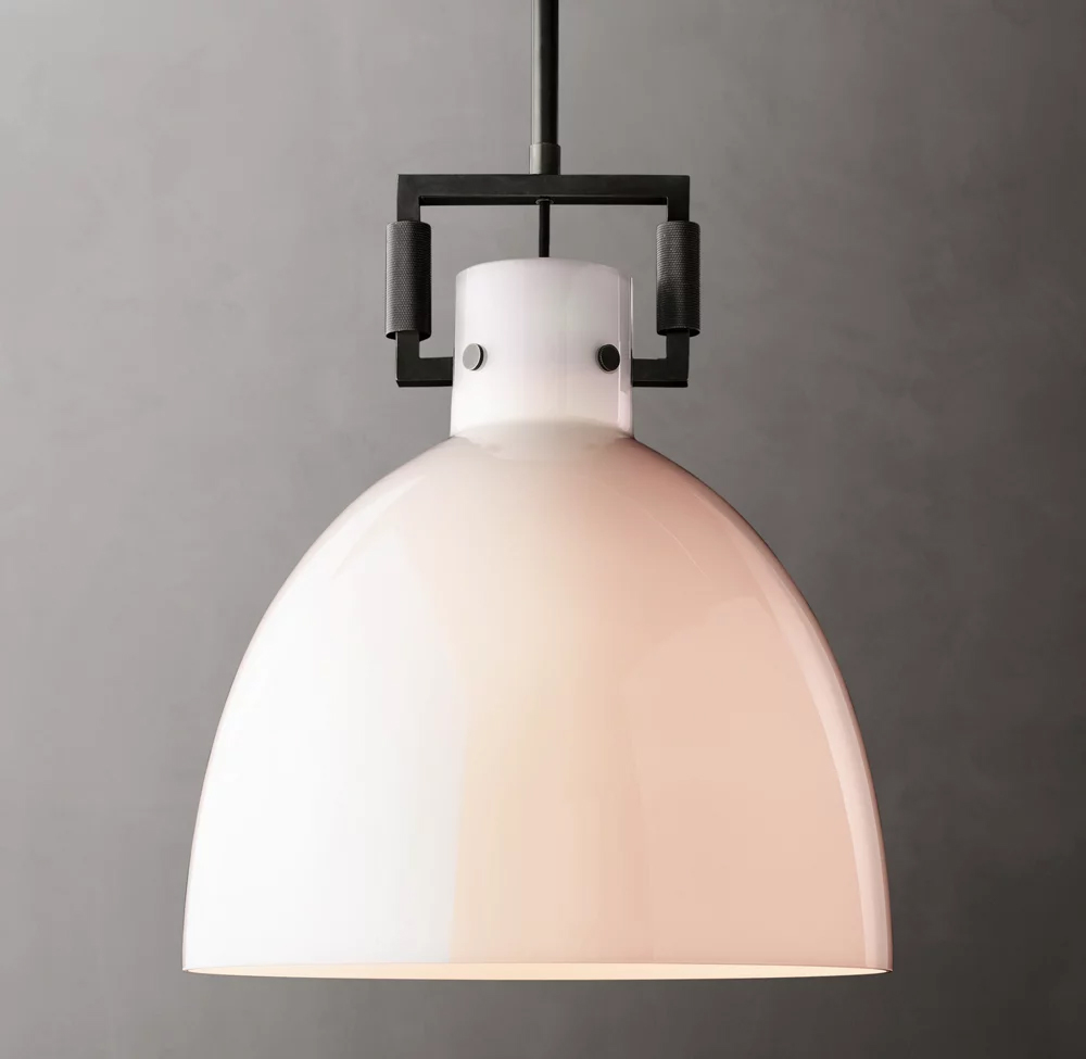 Machinist Milk Glass Cloche Pendant Lamp Dia. 10