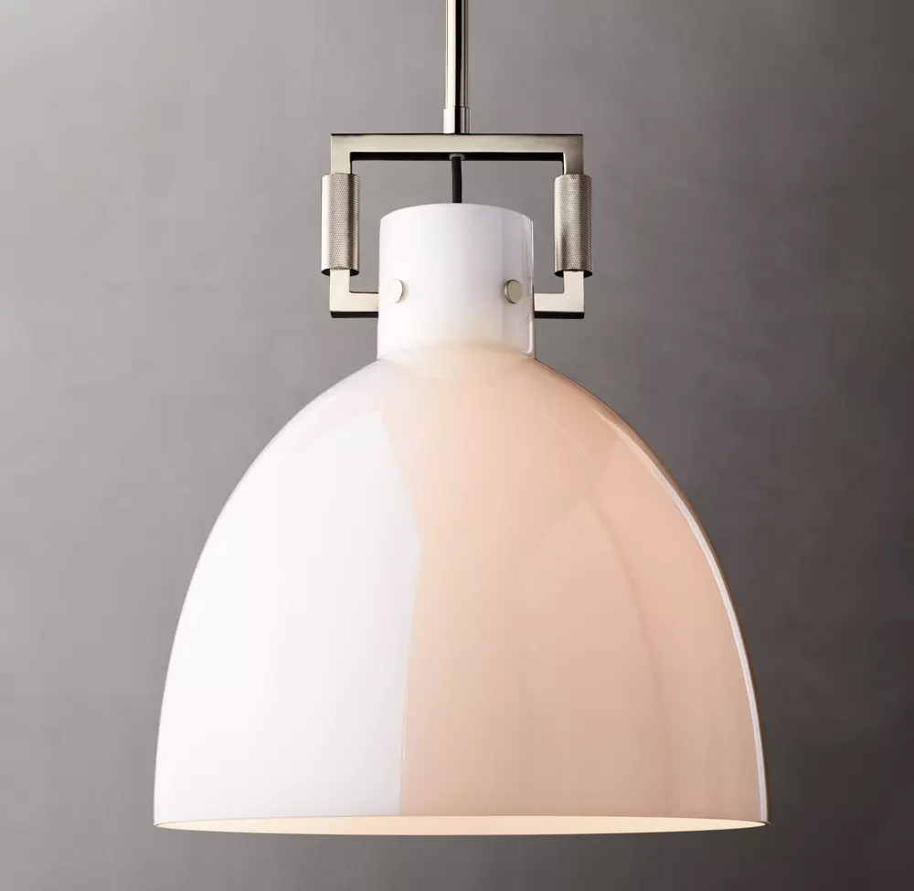 Machinist Milk Glass Cloche Pendant Lamp Dia. 10