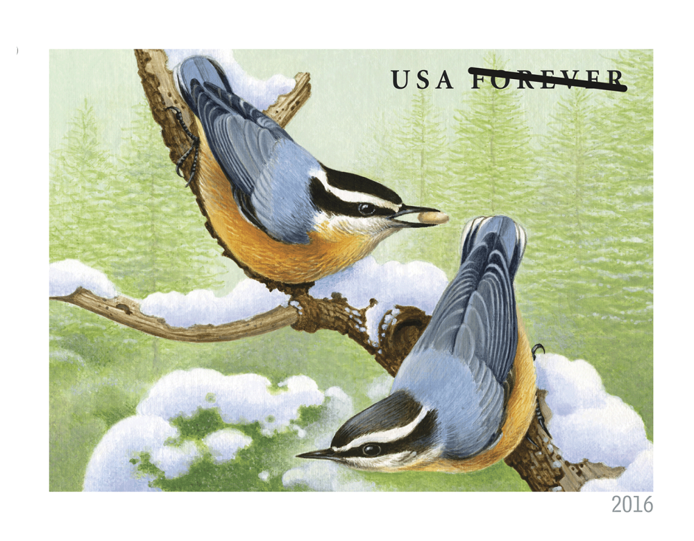 2016 Forever Stamps Songbirds In Snow
