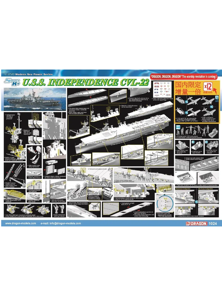 Dragon 1024 1/350 Scale - Plastic Kit of the USS Independence CVL-22