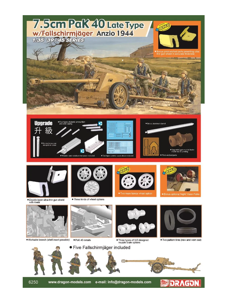 Dragon 6250 1/35 7.5cm PaK 40 Late Type w/Fallschirmjäger Anzio 1944