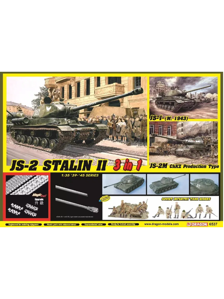 Dragon 6537 1/35 JS-2 Stalin II Tank 3 in1+Soviet Infantry Tank Riders Model Kit