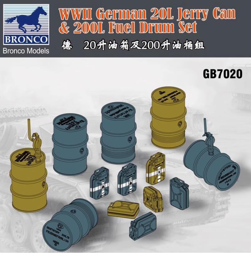 BRONCO GB7020 1/72 WWII German 20L Jerry can & 200L Drum Set