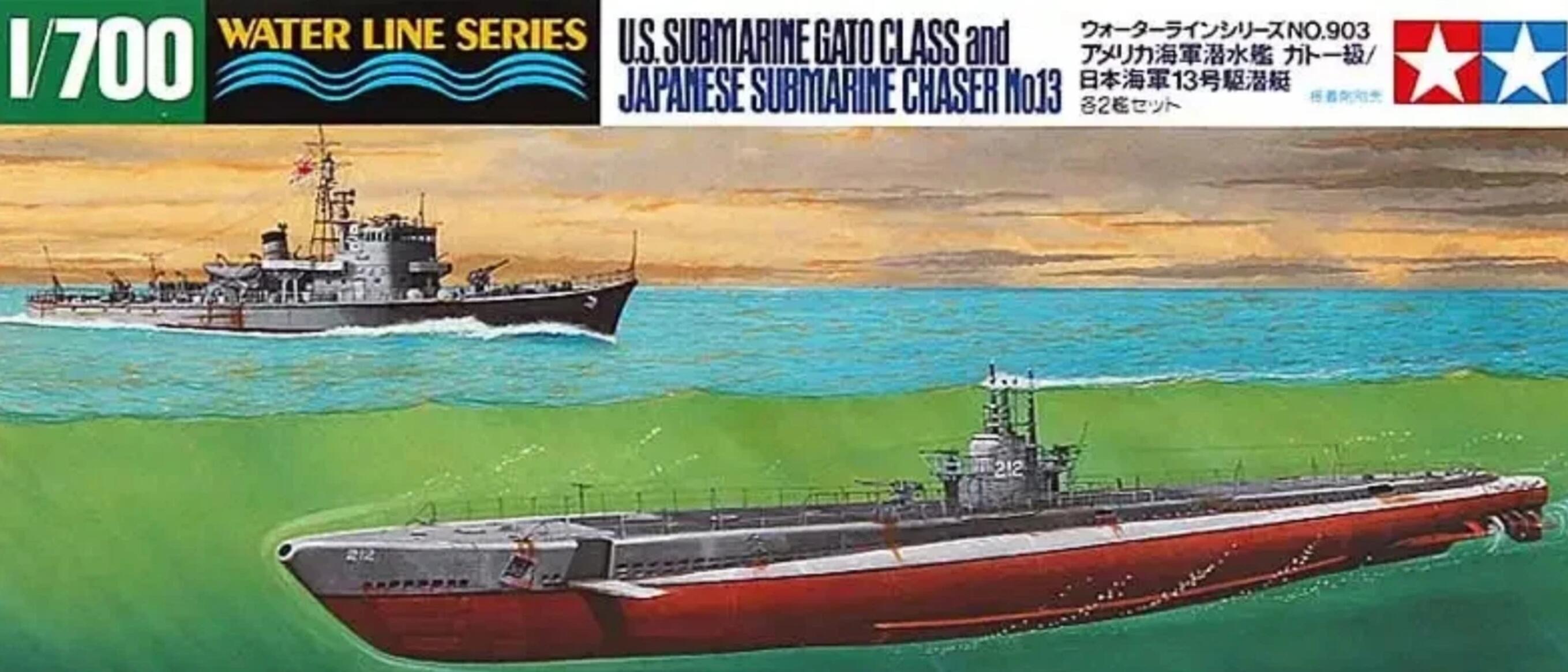 Tamiya 31903 1/700 Model Kit U.S.S Submarine Gato Class & Japanese Chaser No.13