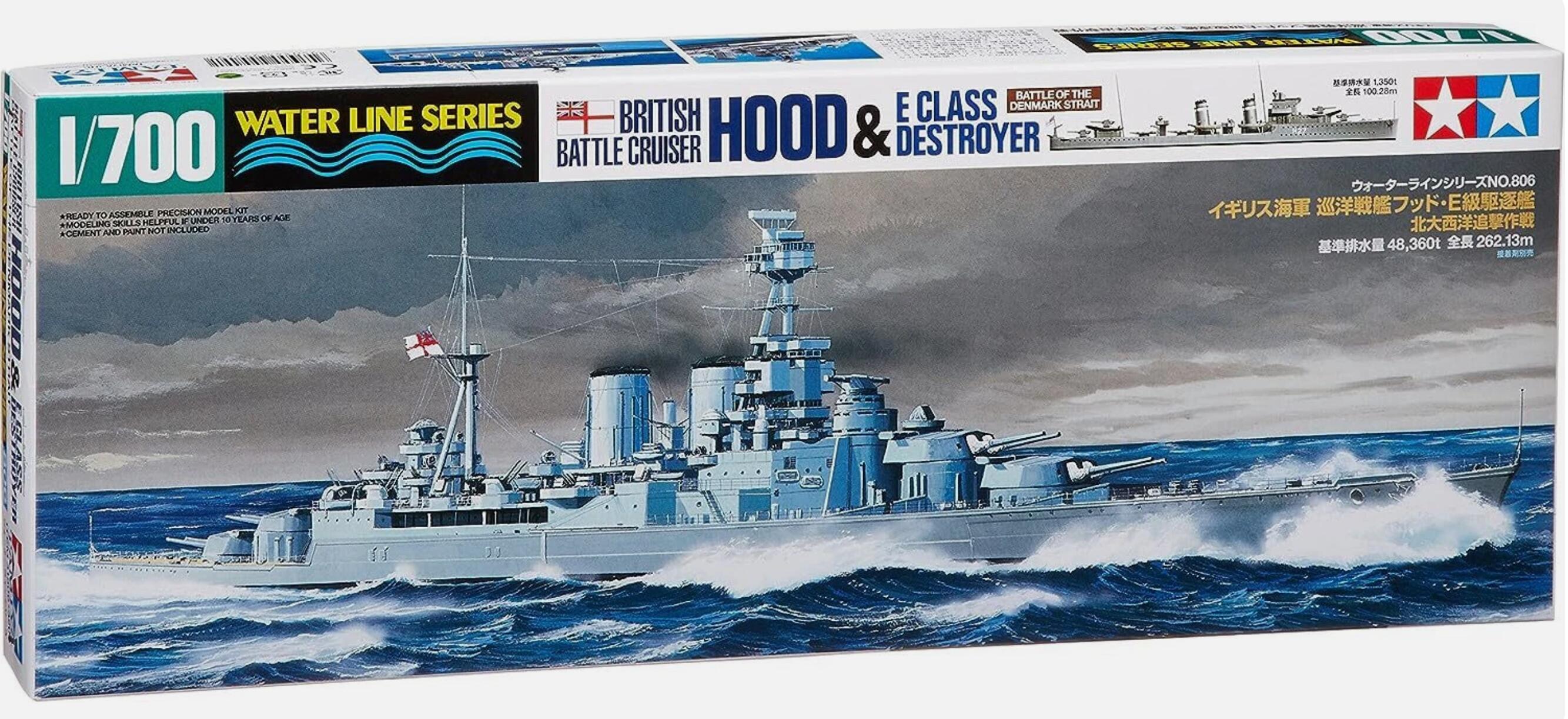 Tamiya 31806 1/700 Model Kit British Battlecruiser HMS Hood w/E Class Destroyer