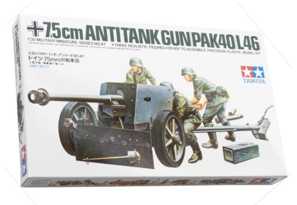 Tamiya 35047 1/35 Scale Military Model Kit German 75mm Anti Tank Gun(PAK40/L46)