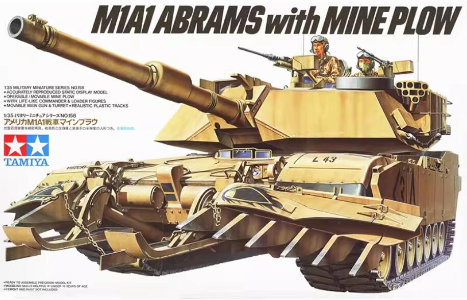 Tamiya 35158 1/35 Scale Model Kit U.S Main Battle Tank M1A1 Abrams w/Mine Plow