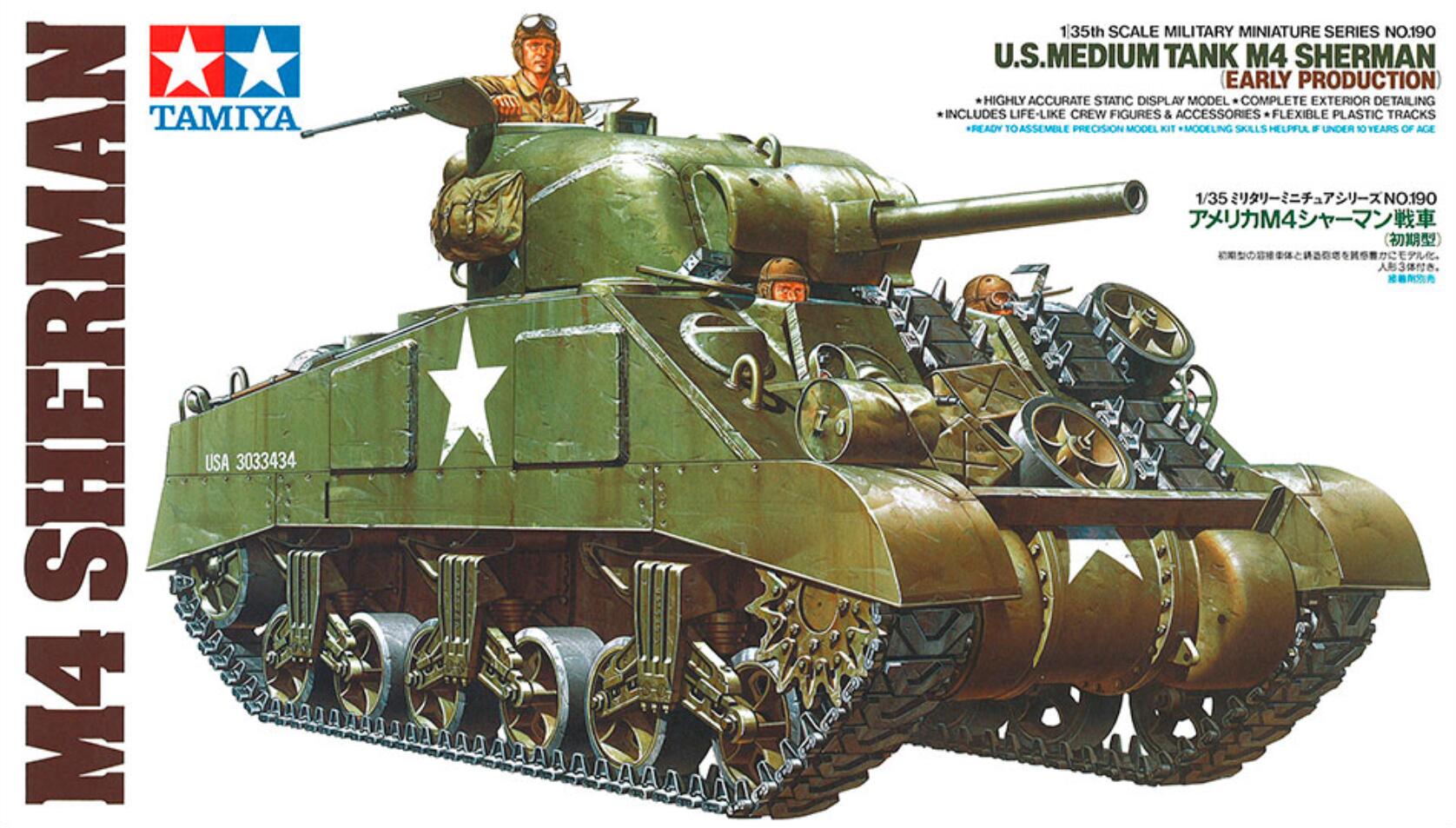 Tamiya 35190 1/35 Scale Model Kit U.S Medium Tank M4 Sherman Early Production