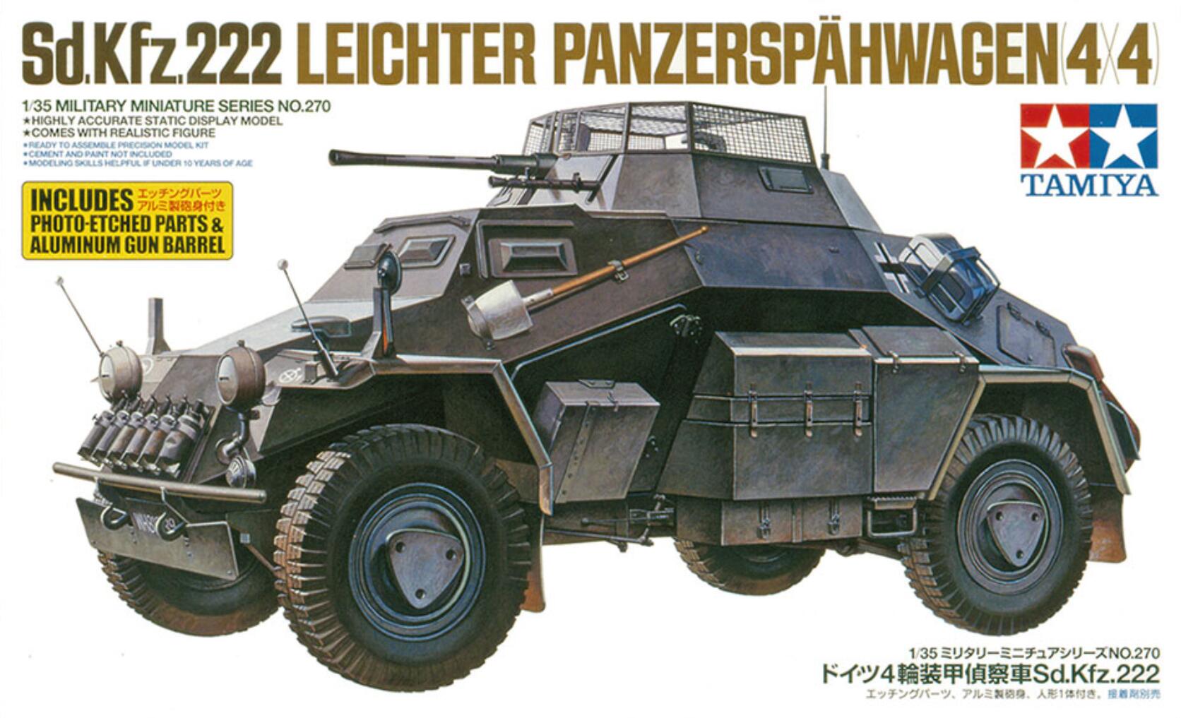 Tamiya 1/35 German Armored Car Sd.Kfz.222 Model Tank Figure Kit 35270