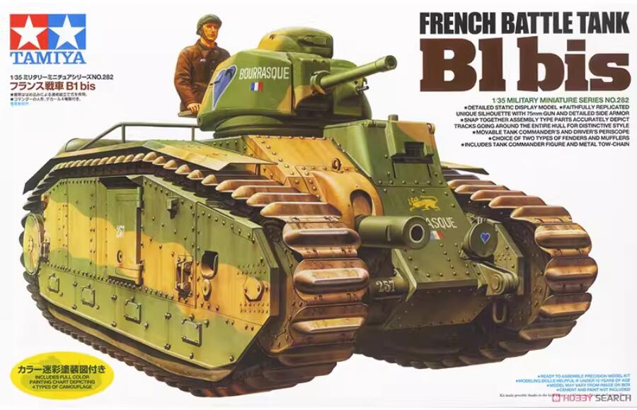 Tamiya 35282 1/35 Scale Military Model Kit WWII French Battle Tank Char B1 Bis