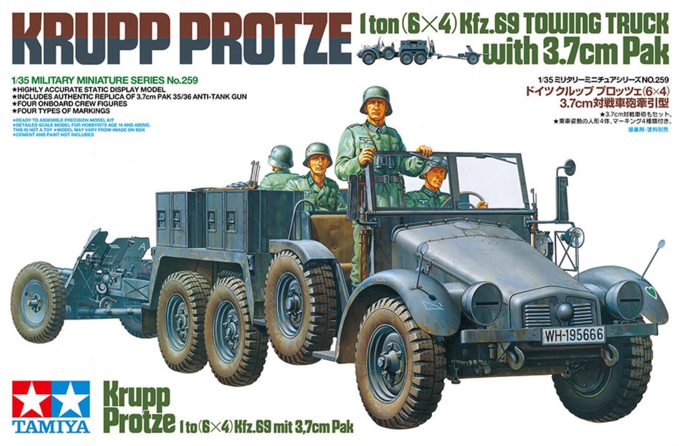 Tamiya 35259 Krupp Protze 1 Ton (6x4) Car 69 Towing Truck with 3.7cm Pak 1/35