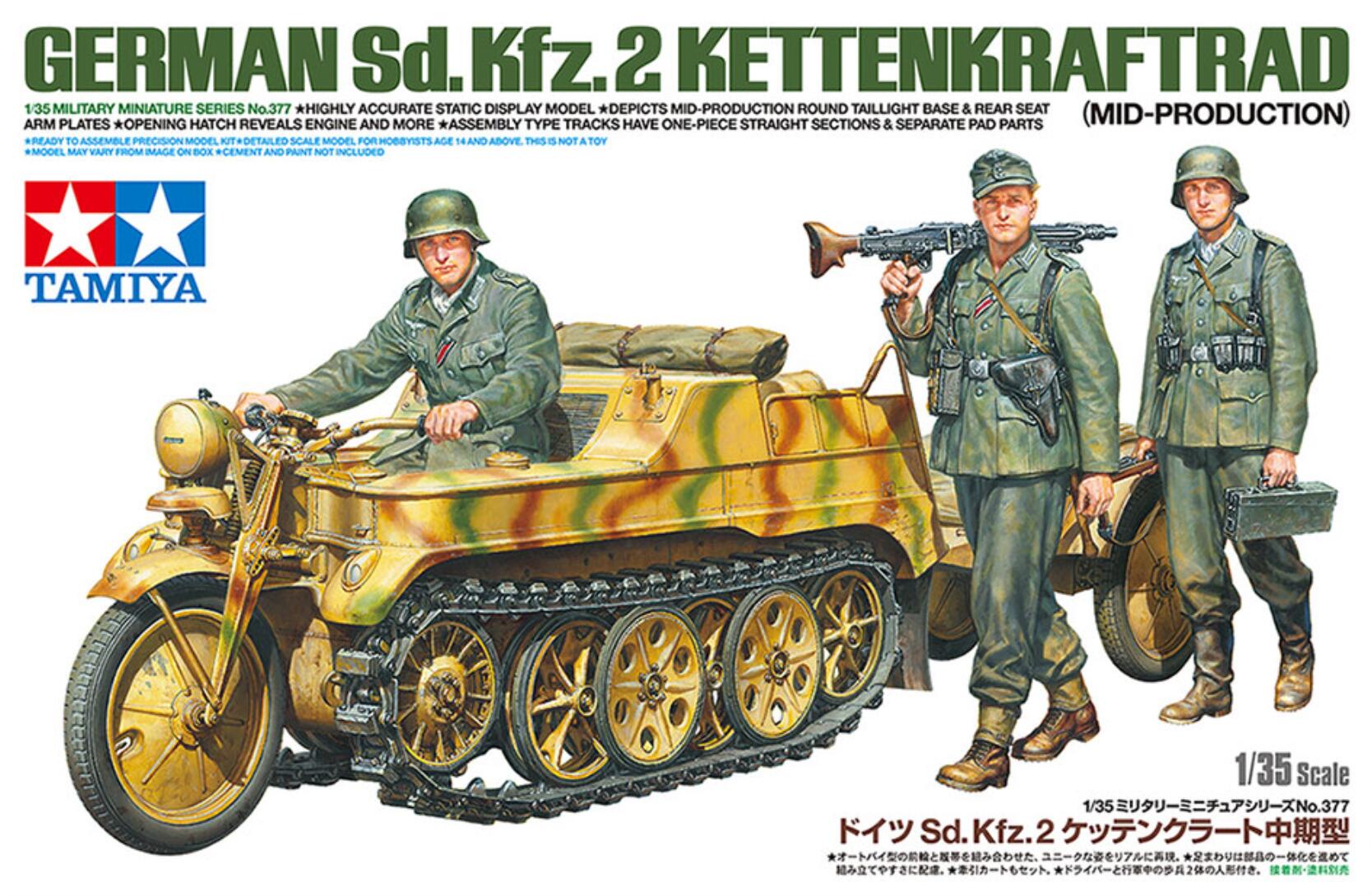 Tamiya 35377 1/35 Scale Model Kit WWII German Sd.Kfz.2 Kettenkraftrad w/Trailer