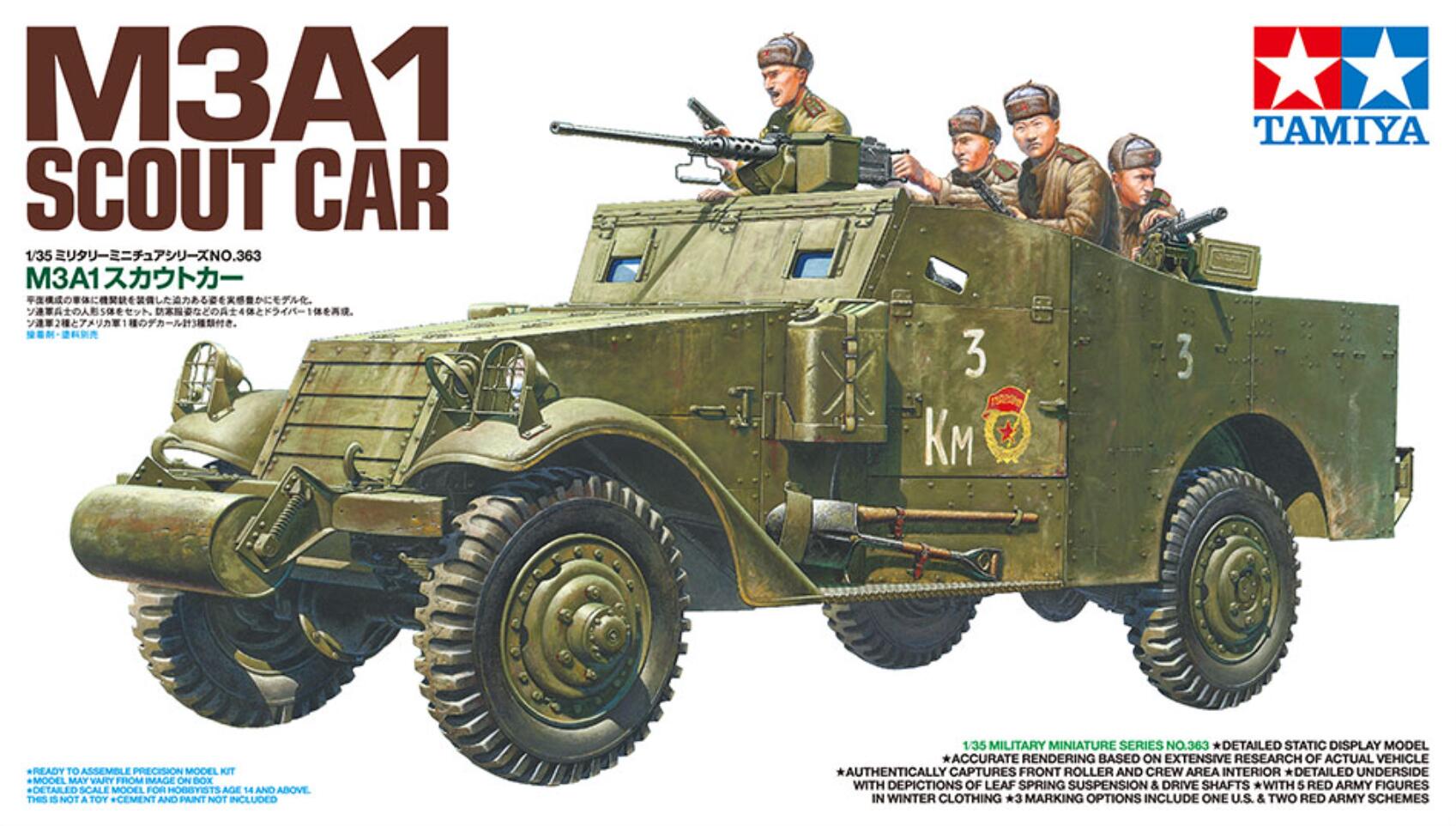 Tamiya 35363 1/35 Scale Model Kit WWII U.S/Soviet Army M3A1 Armored Scout Car