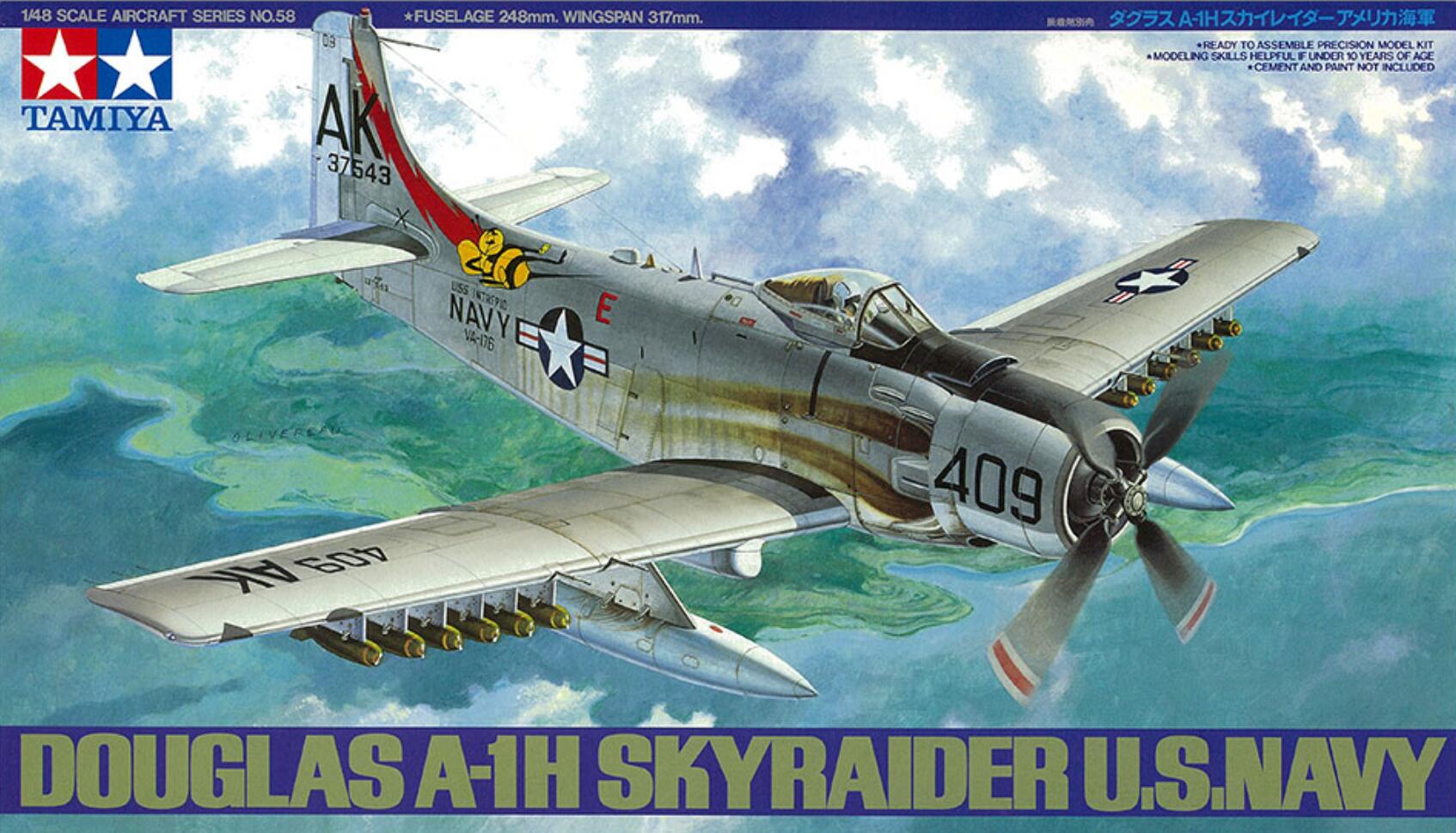 Tamiya 61058 1/48 Scale Model Aircraft Kit U.S.Navy Douglas A-1H Skyraider