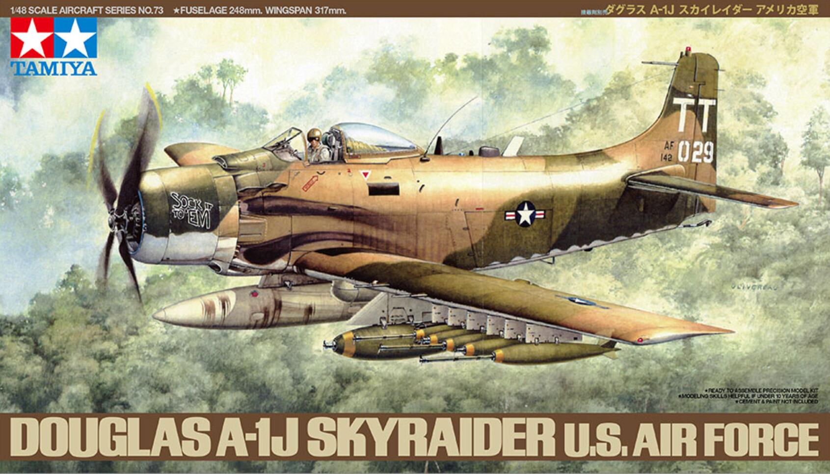 Tamiya 61073 1/48 Scale Model Aircraft Kit U.S.Air Force Douglas A-1J Skyraider