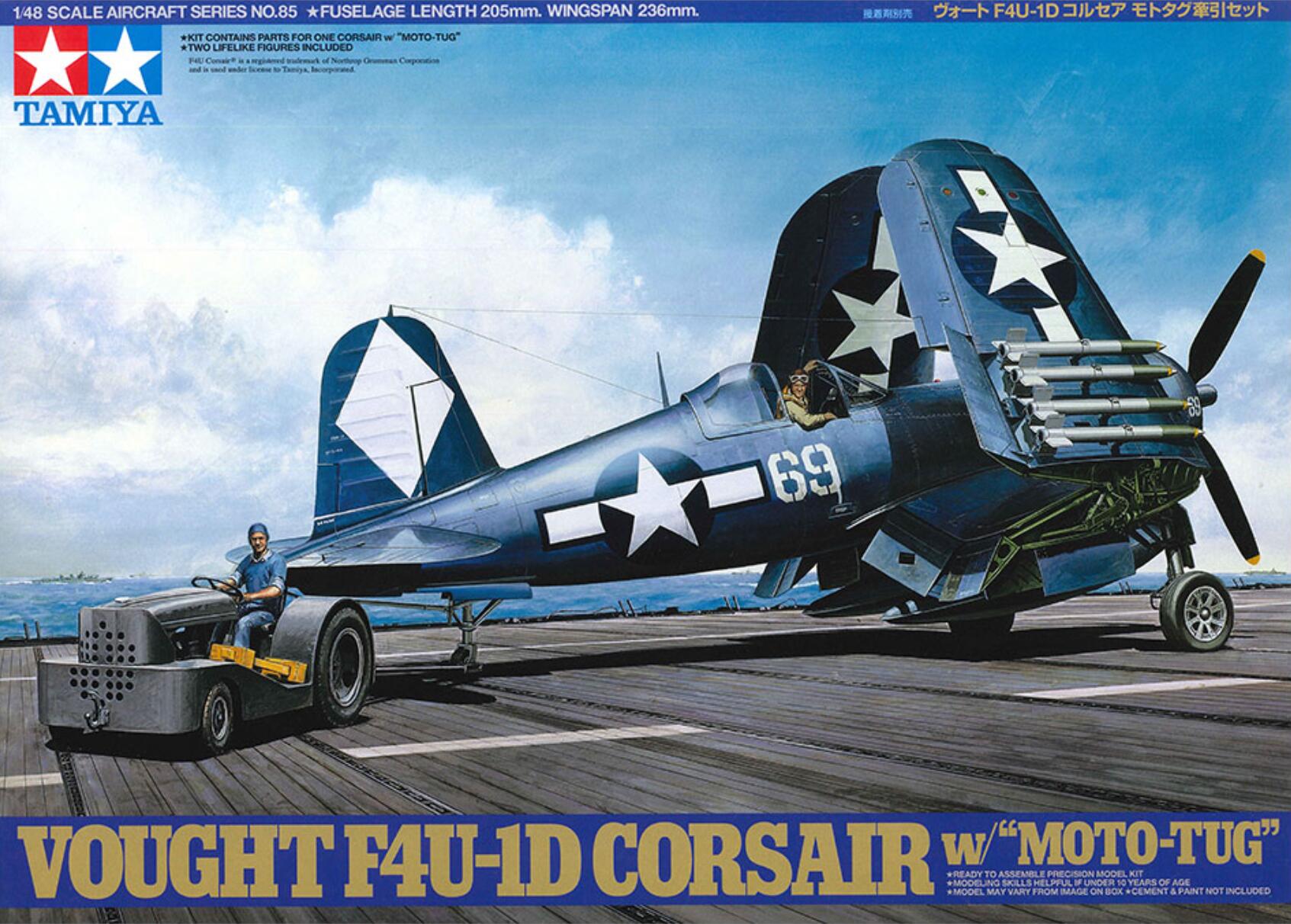 Tamiya 61085 1/48 Aircraft Model Kit U.S. Navy Vought F4U-1D Corsair w/Moto-Tug