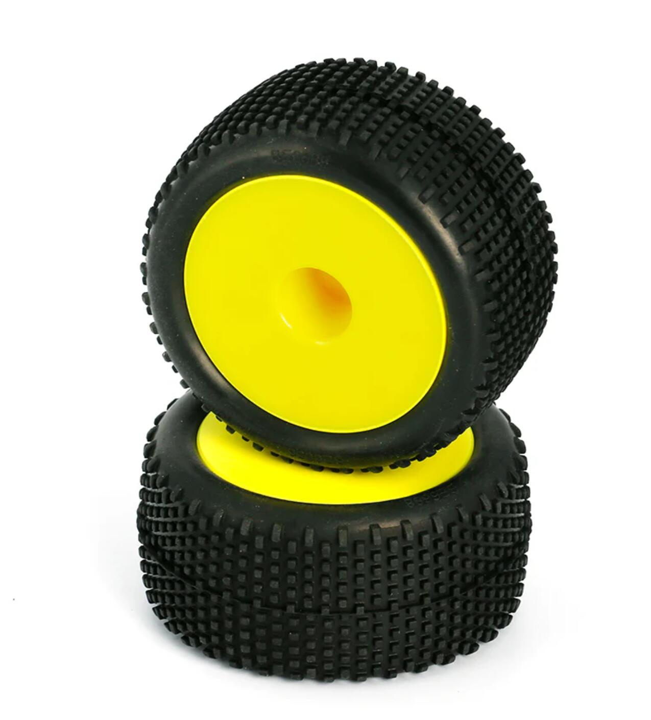 LC Racing L6248 Block Pin Truggy Tires Mounted Yellow, 12mm 2pcs