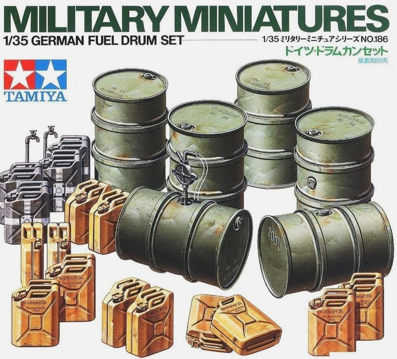 Tamiya 35186 1/35 Scale Military Model Kit WWII German Oil Drum & Jerry Can Set