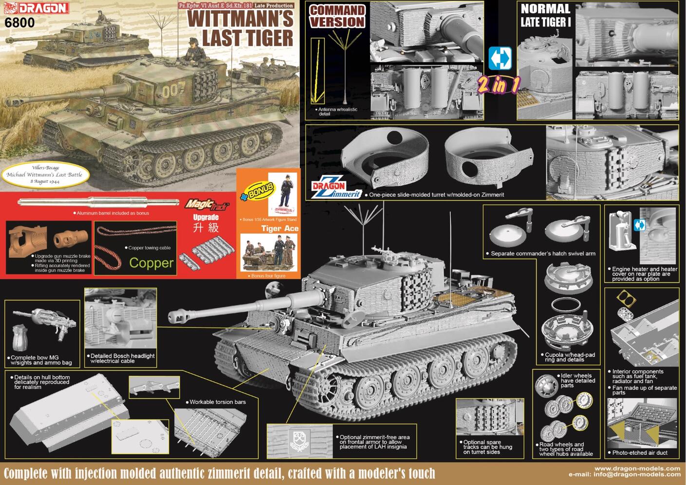 DRAGON 1/35 6800 Pz.Kpfw.VI Ausf.E Sd.Kfz Wittmann's Last Tiger 3 Bonus Upgrade