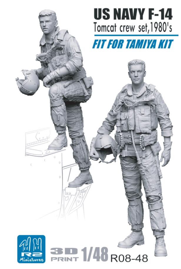 R2 Miniatures 1/48 USN/US Navy F-14 Tomcat Pilots 1980s (2 figures) R08-48 for tamiya kit