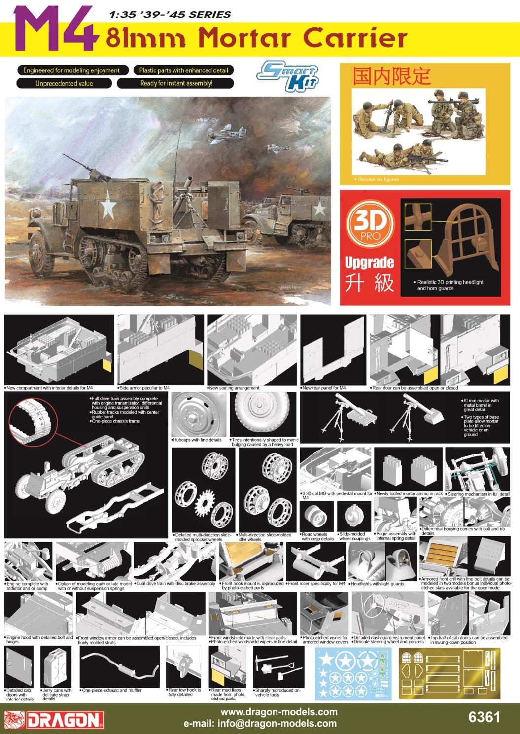 Dragon 6361 WWII US M4 81mm Mortar Carrier 1/35 Scale Plastic Model Kit