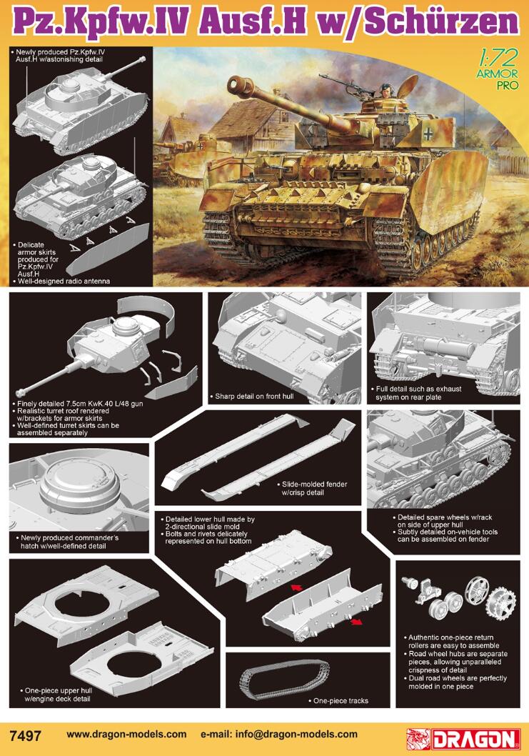 DRAGON 7497 1/72 Pz.Kpfw.IV Ausf.H w/Schurzen model kit