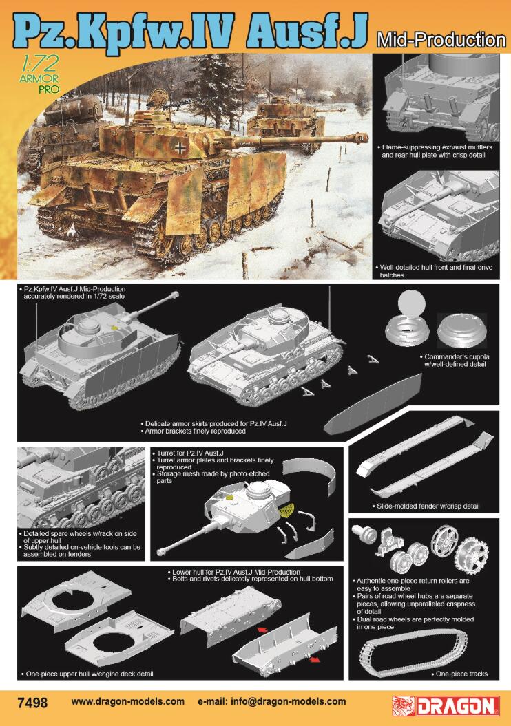 DRAGON 7498 1/72 scale Pz.Kpfw.IV Ausf.J Mid Production