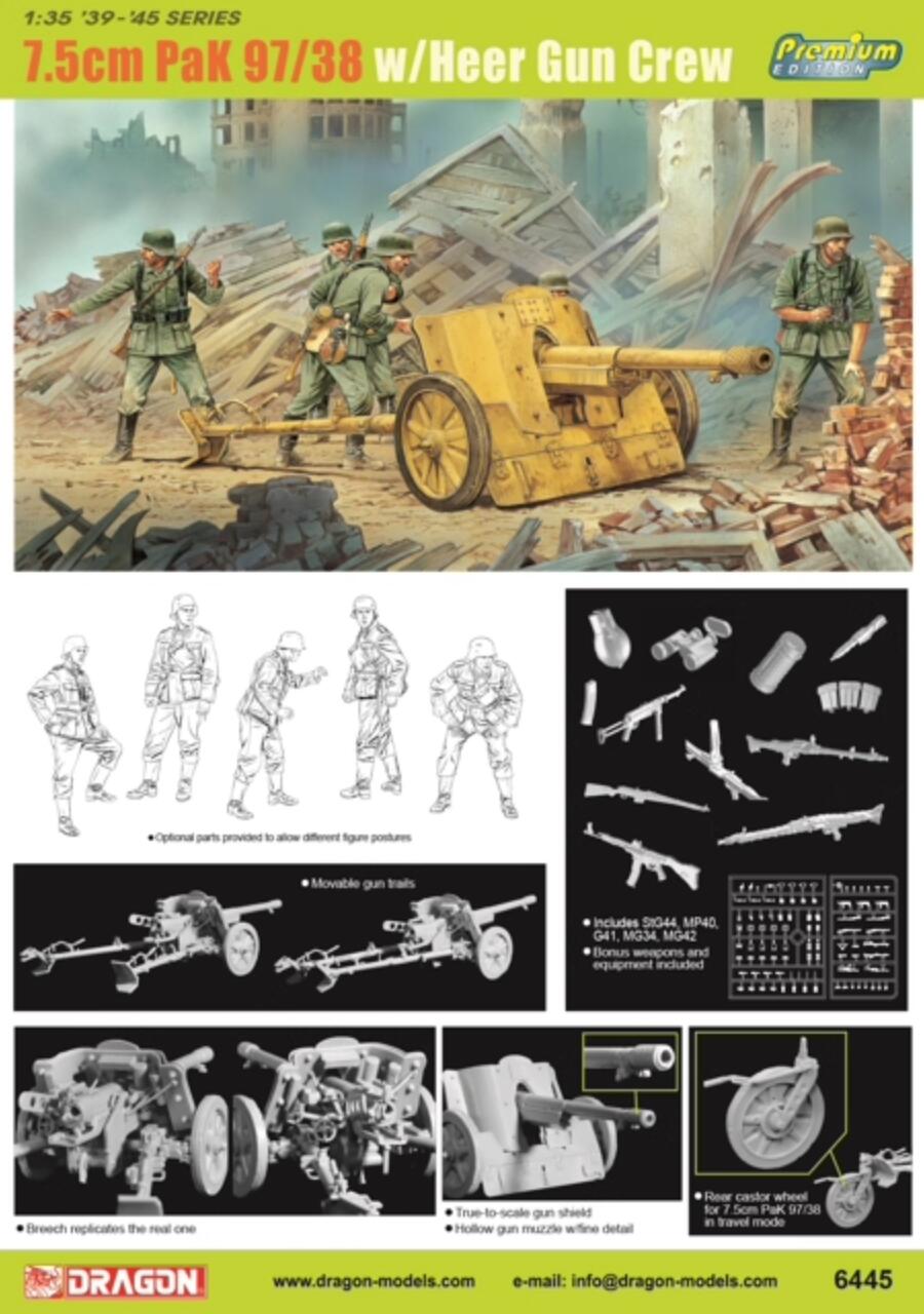 DRAGON 6445 1/35 German 7.5cm PaK 97/38 w/Heer Gun Crew Assembly Model Kit