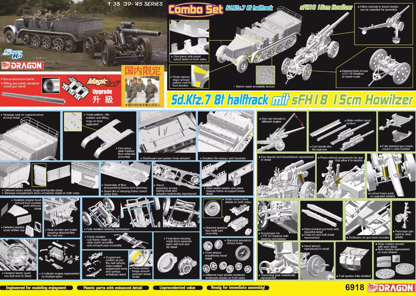 Dragon 6918 1/35 Sd.Kfz.7 8t Halftrack w/sFH18 Howitzer Precision Upgrade Version