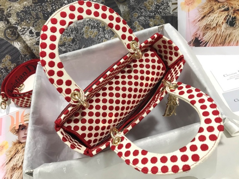 Replica Dior Aaa-Red Dots Medium Lady D-Lite Bag/Embroidered Logo