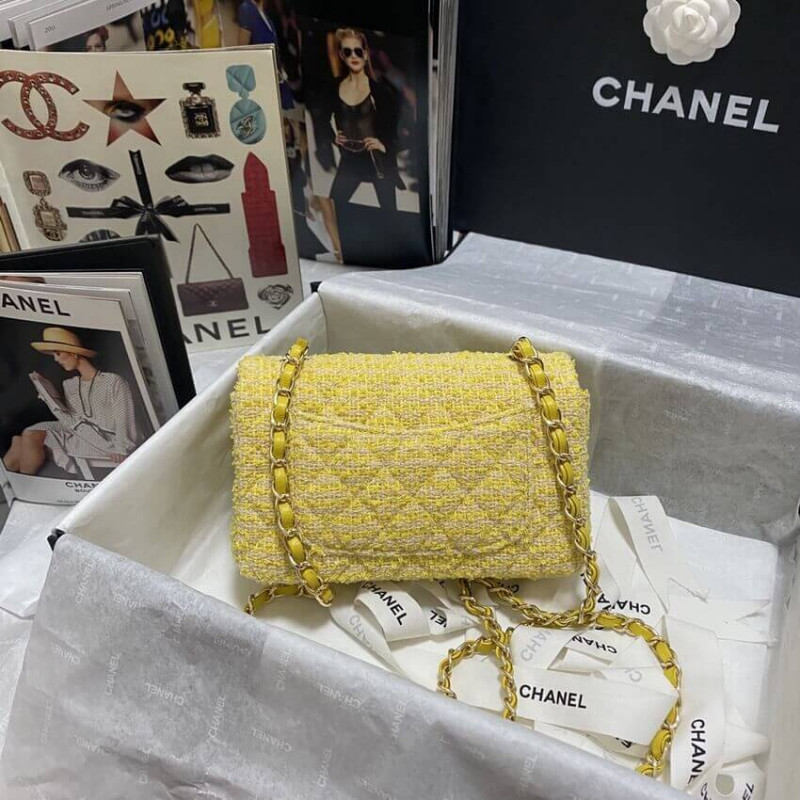 Replica Chanel 20Cm Classic Flap Bag In Yellow Tweed 1116