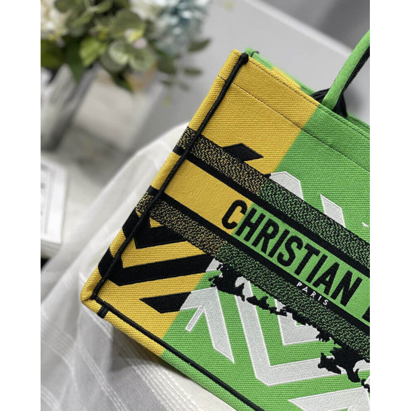 Replica Christian Dior Medium Book Tote Bright Green And Orange D-Jungle Pop Embroidery M1296