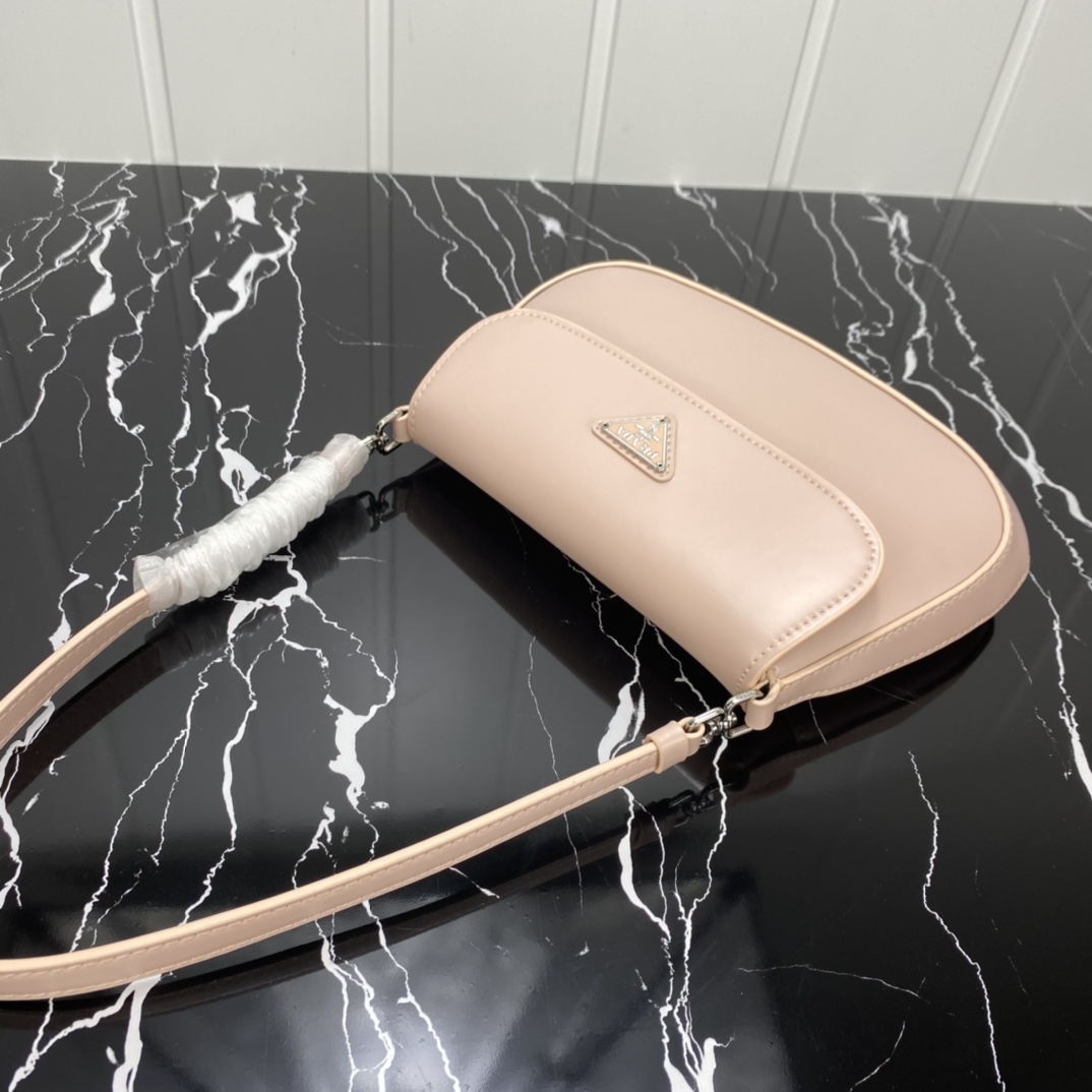 Replica Prada Cleo Brushed Leather Shoulder Bag With Flap 1Bd311 Pink/White