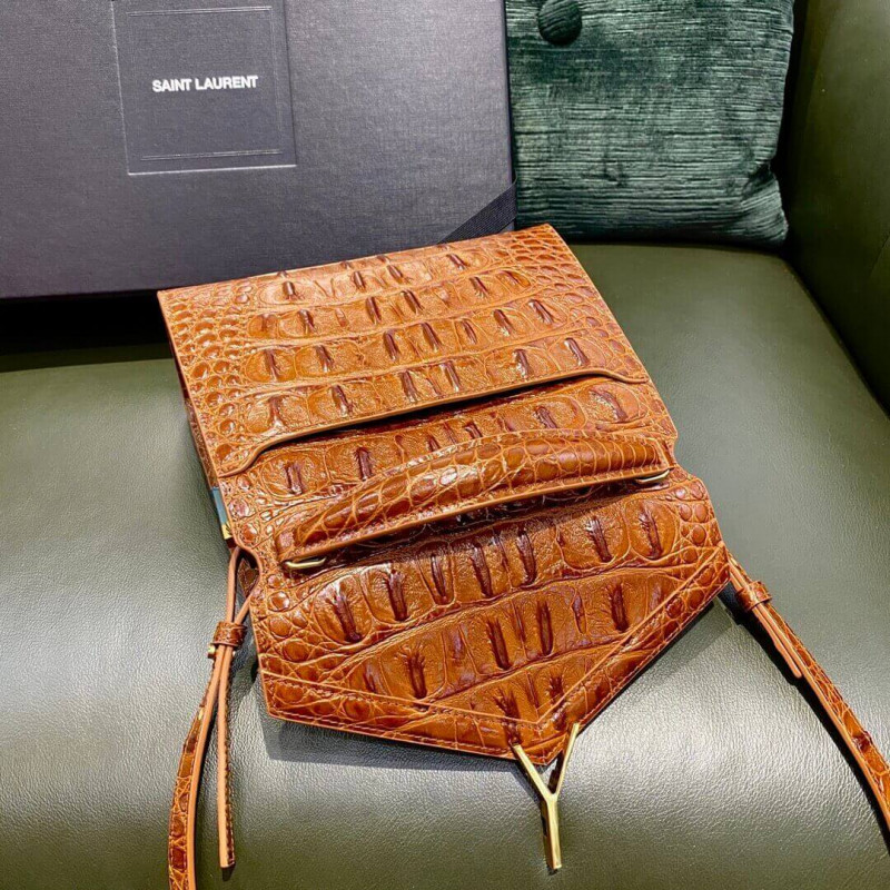 Replica Ysl Saint Laurent Cassandra Mini Top Handle Bag In Caiman Embossed Leather 602716 Brown
