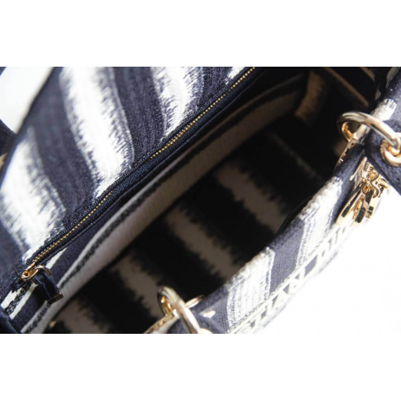 Replica Dior Medium Blue D-Stripes Embroidery Lady D-Lite Bag M0565