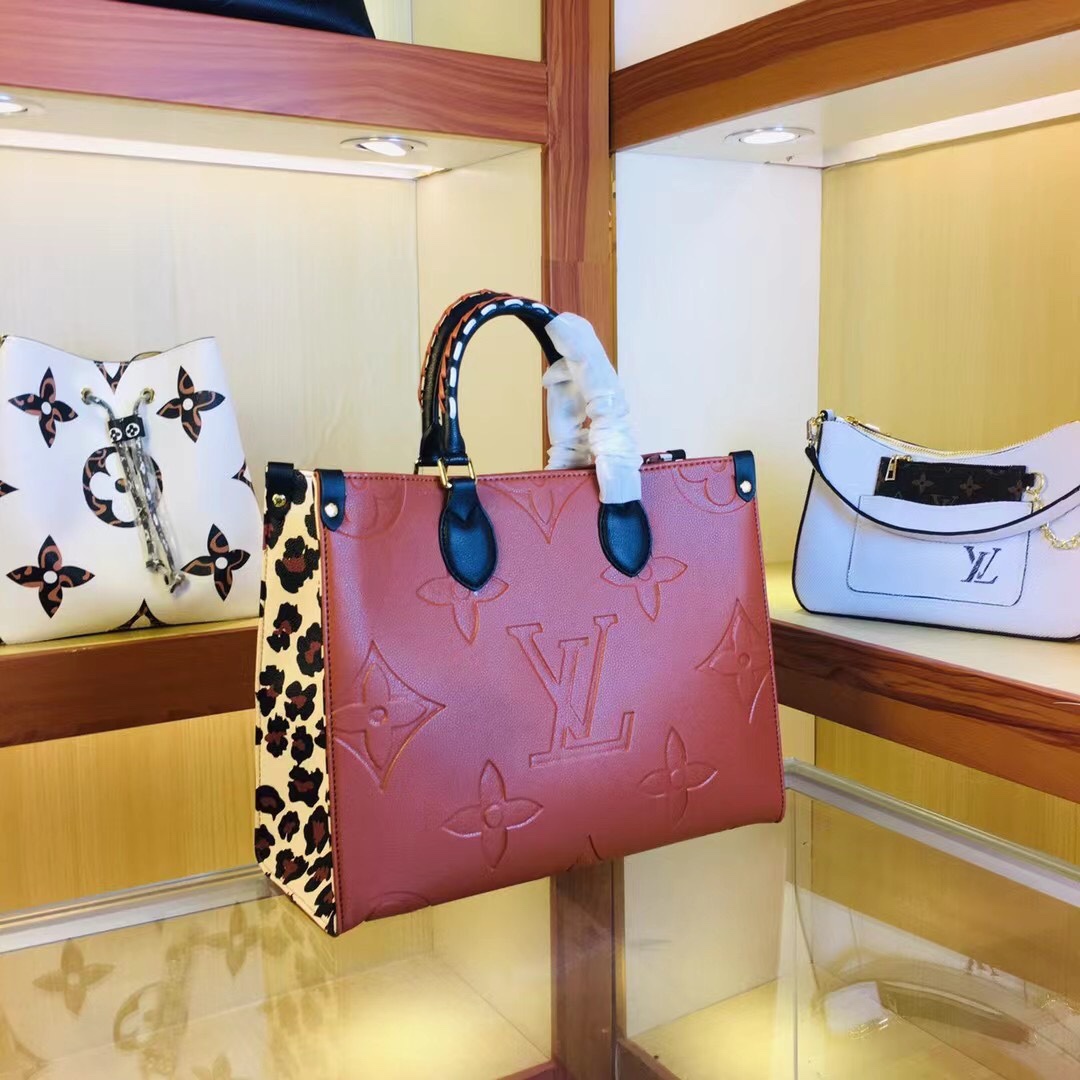 Replica Louis Vuitton Leopard-Print Sides Onthego Black/Brown