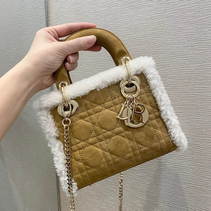 Replica Mini Lady Dior Bag In Camel-Colored Shearling M0505