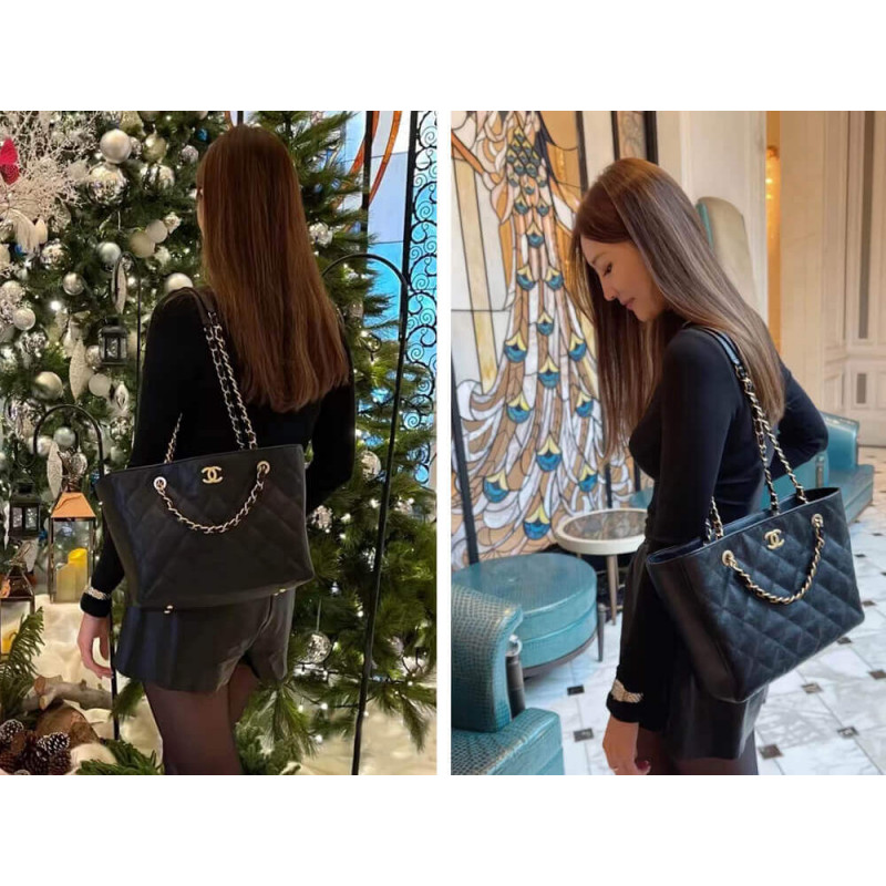 Replica Chanel Grained Calfskin Shopping Tote Bag As2030 Black